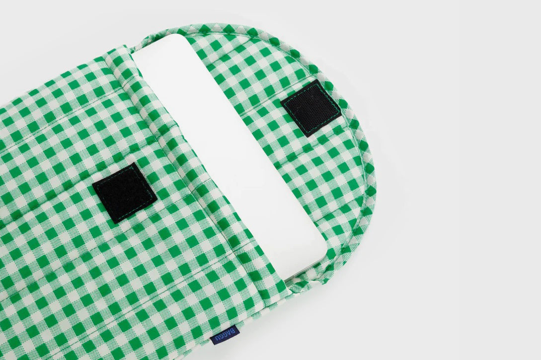 13/14" Puffy Laptop Sleeve Green Gingham BAGGU BindleStore.