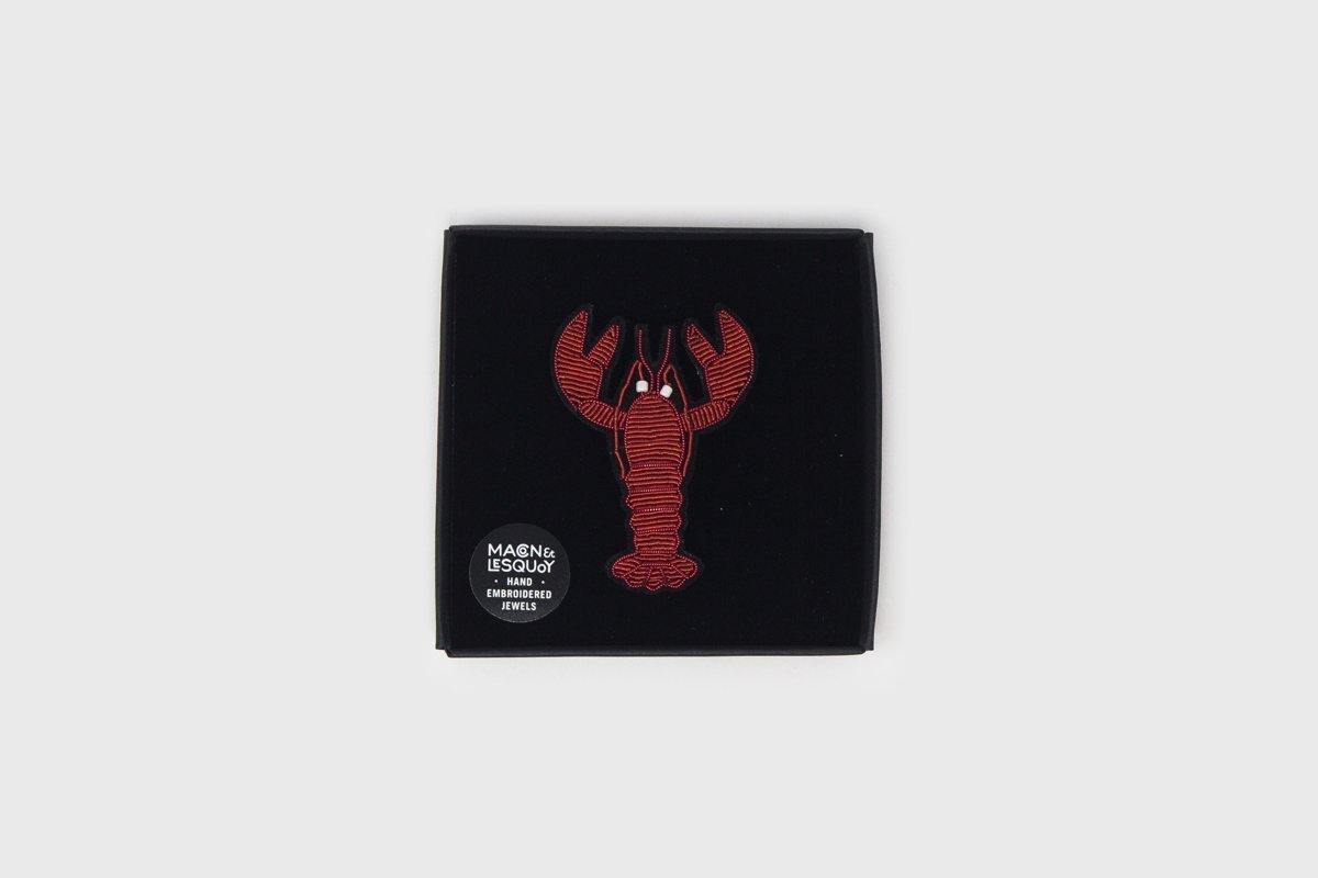 Orange Lobster Hand-Embroidered Pin