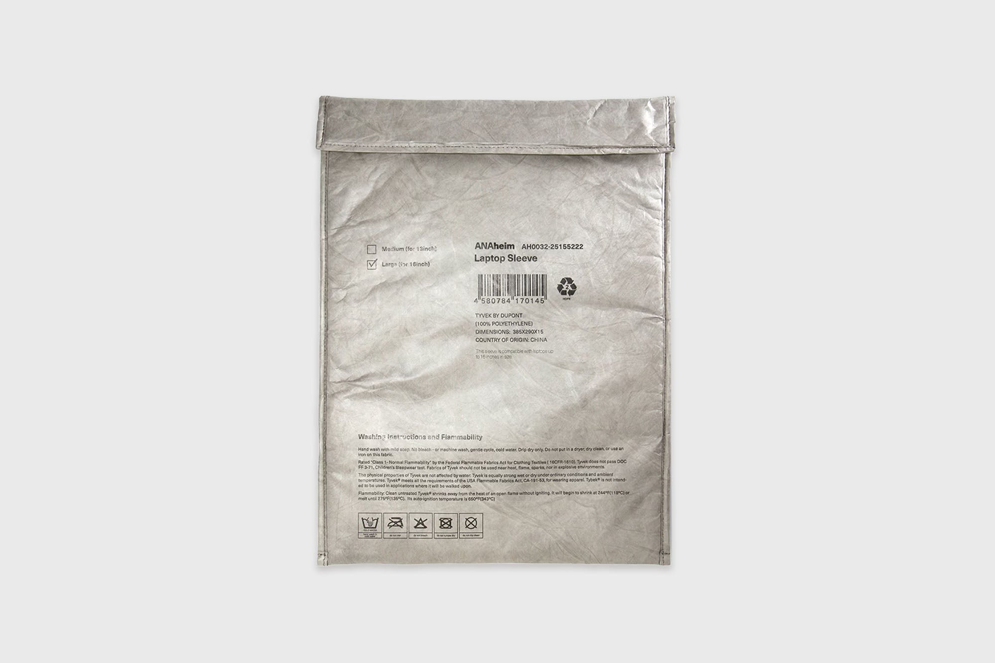 ANAheim - 16" TYVEK® Laptop Sleeve [Grey] - BindleStore.