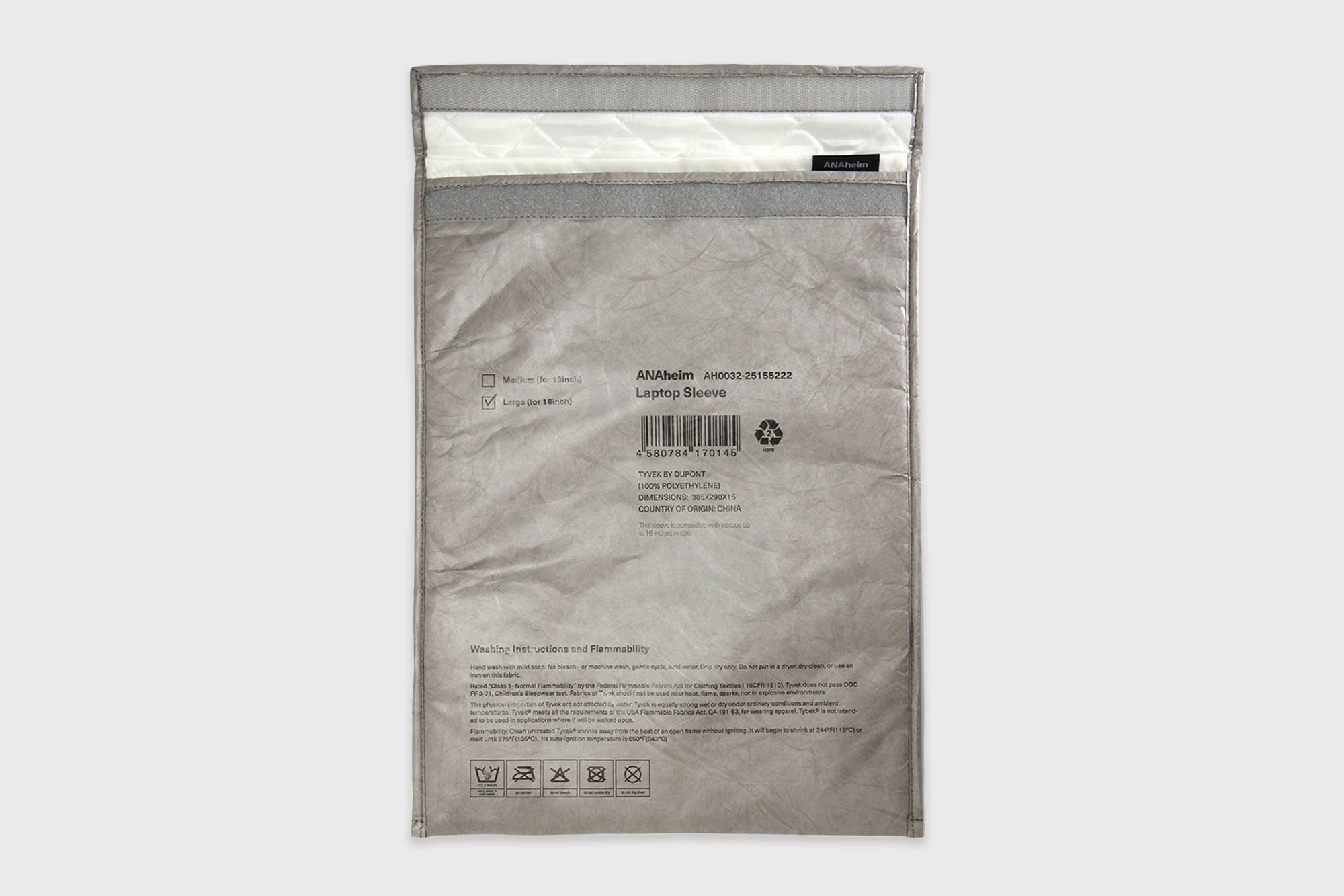 ANAheim - 16" TYVEK® Laptop Sleeve [Grey] - BindleStore.