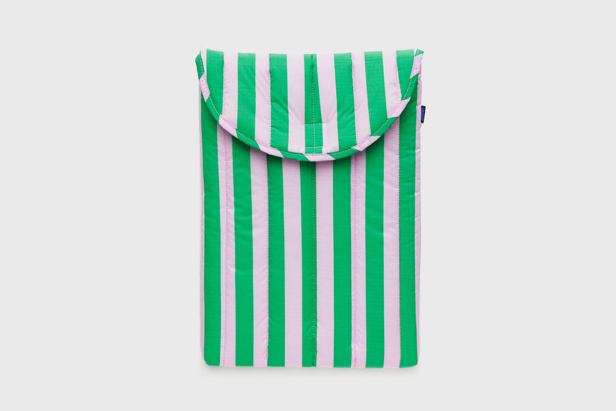 BAGGU Puffy Sleeve for 15 or 16 inch laptops – Pink Green Awning Stripe – BindleStore. (Deadstock General Store, Manchester)