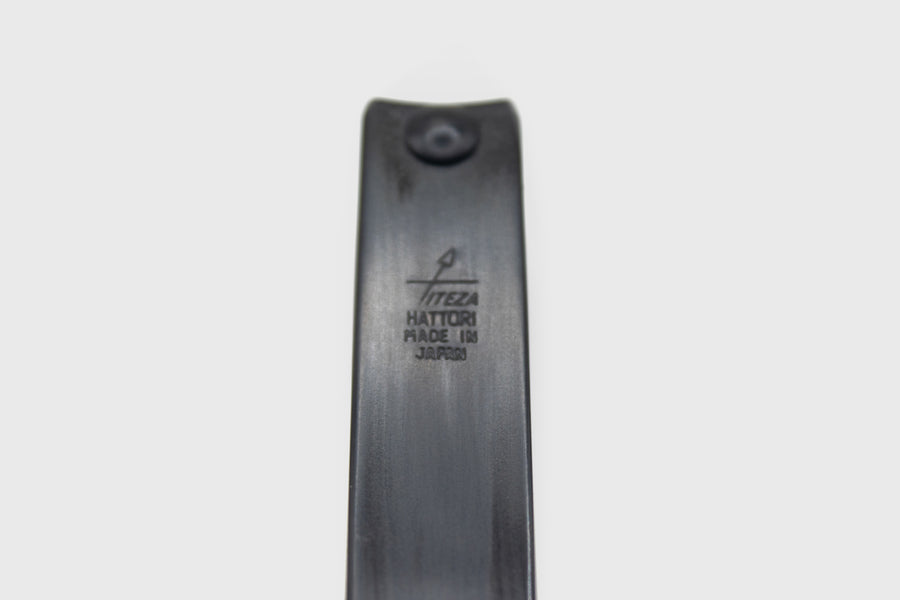 Iteza Hattori Japanese steel nail clippers engraved logo close up – BindleStore. (Deadstock General Store, Manchester)