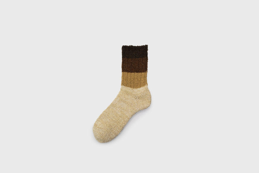 Mauna Kea Japanese Socks – Boucle Wool Gradient Pattern – Brown Beige – BindleStore. (Deadstock General Store, Manchester)
