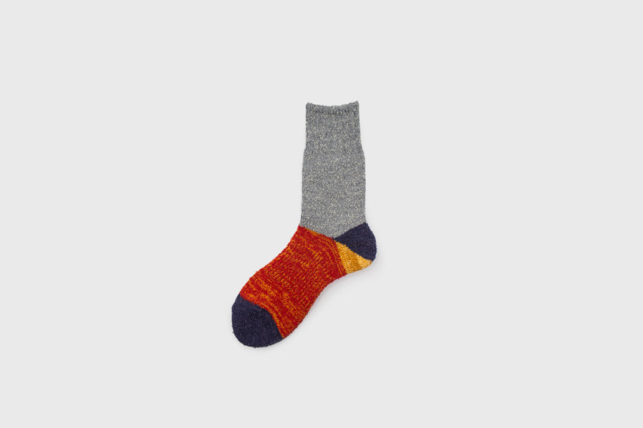Mauna Kea Japanese Socks – Boucle Wool Switch Pattern – Grey / Red – BindleStore. (Deadstock General Store, Manchester)