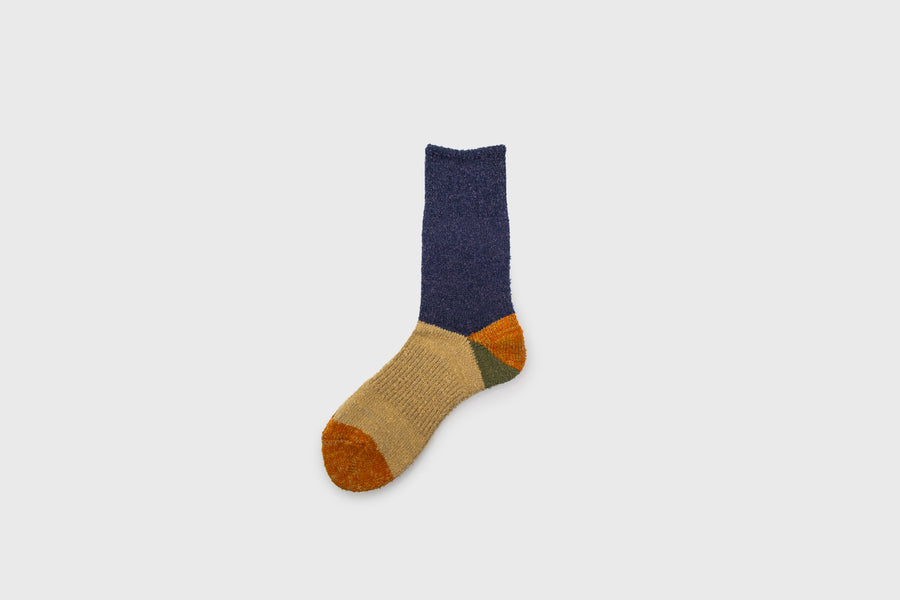 Mauna Kea Japanese Socks – Boucle Wool Switch Pattern – Blue / Beige – BindleStore. (Deadstock General Store, Manchester)