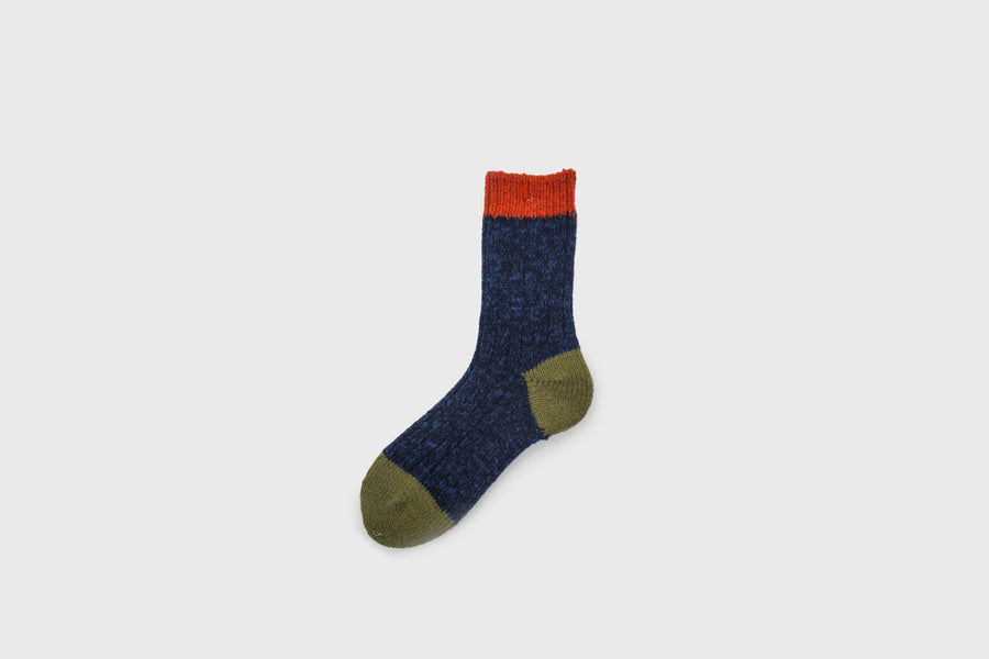 Mauna Kea Japanese Socks – Navy Blue Wool Ribbed Pattern – BindleStore. (Deadstock General Store, Manchester)