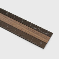 Midori Designphil Aluminium Ruler – Brown – Walnut – Close up – BindleStore. (Deadstock General Store, Manchester)