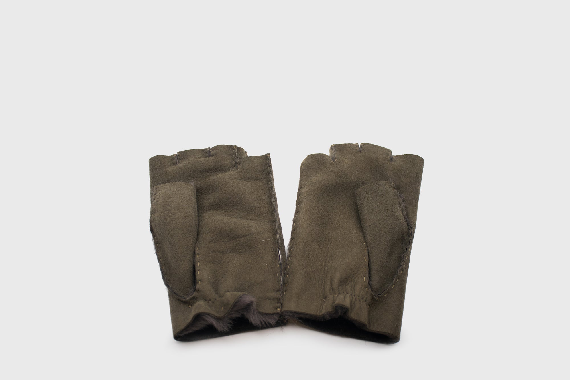 Sheepskin Fingerless Gloves [Khaki Suede] Hats, Scarves & Gloves [Accessories] Owen Barry    Deadstock General Store, Manchester