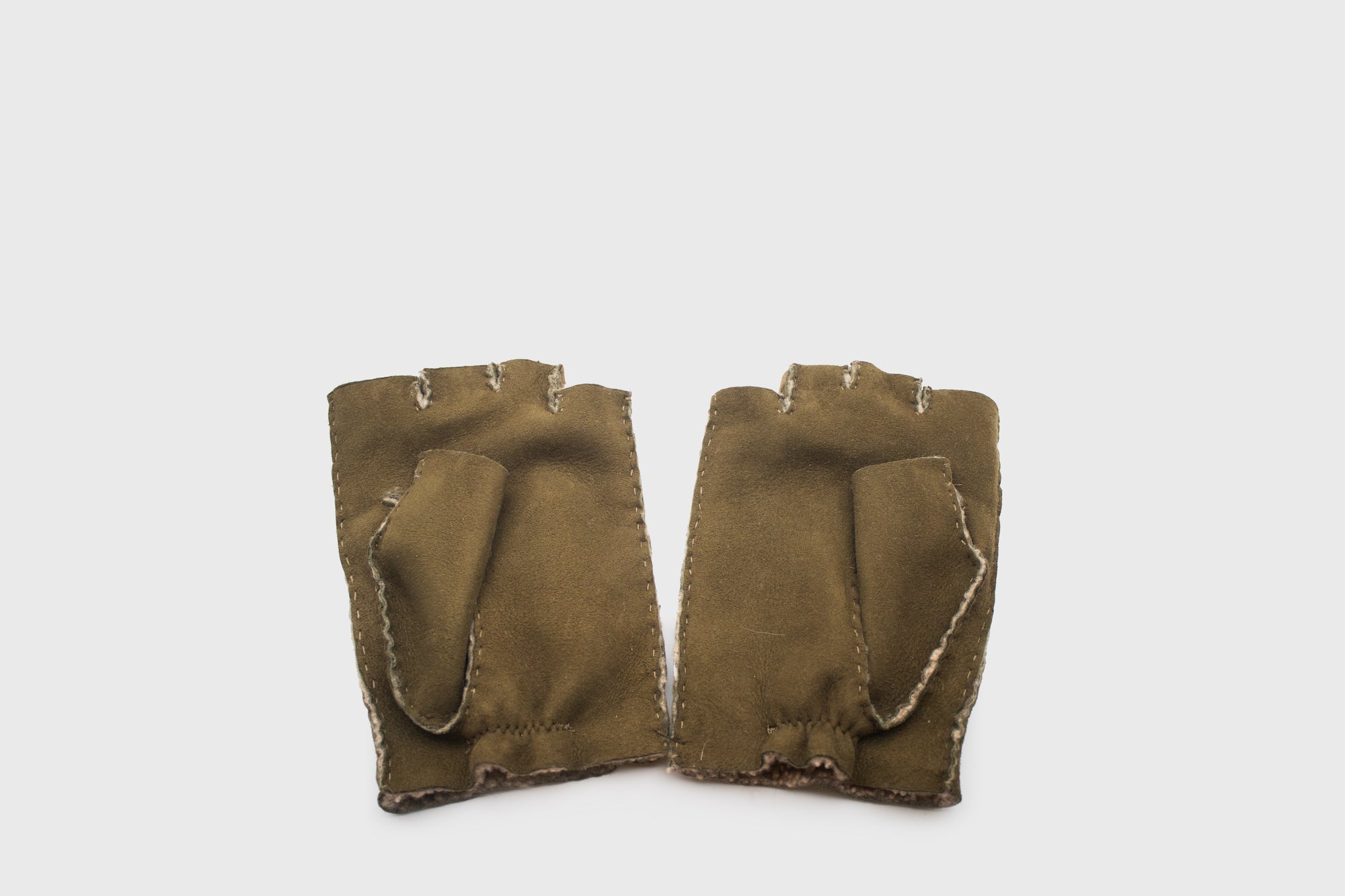 Sheepskin Fingerless Gloves [Olive Suede] Hats, Scarves &amp; Gloves [Accessories] Owen Barry    Deadstock General Store, Manchester