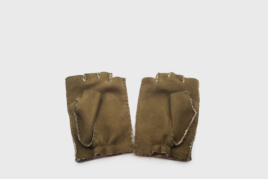 Sheepskin Fingerless Gloves [Olive Suede]