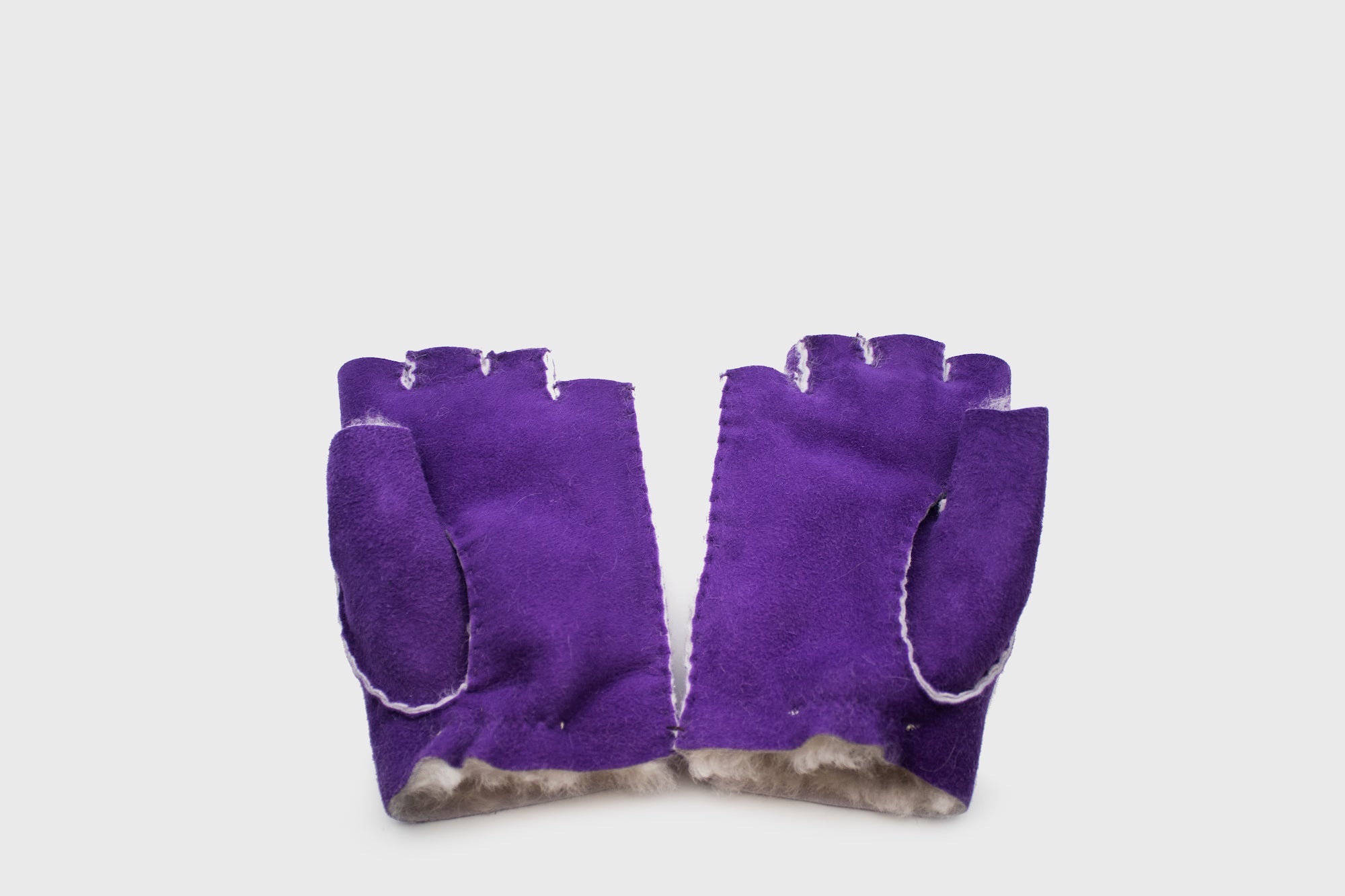 Sheepskin Fingerless Gloves [Purple Suede] Hats, Scarves & Gloves [Accessories] Owen Barry    Deadstock General Store, Manchester