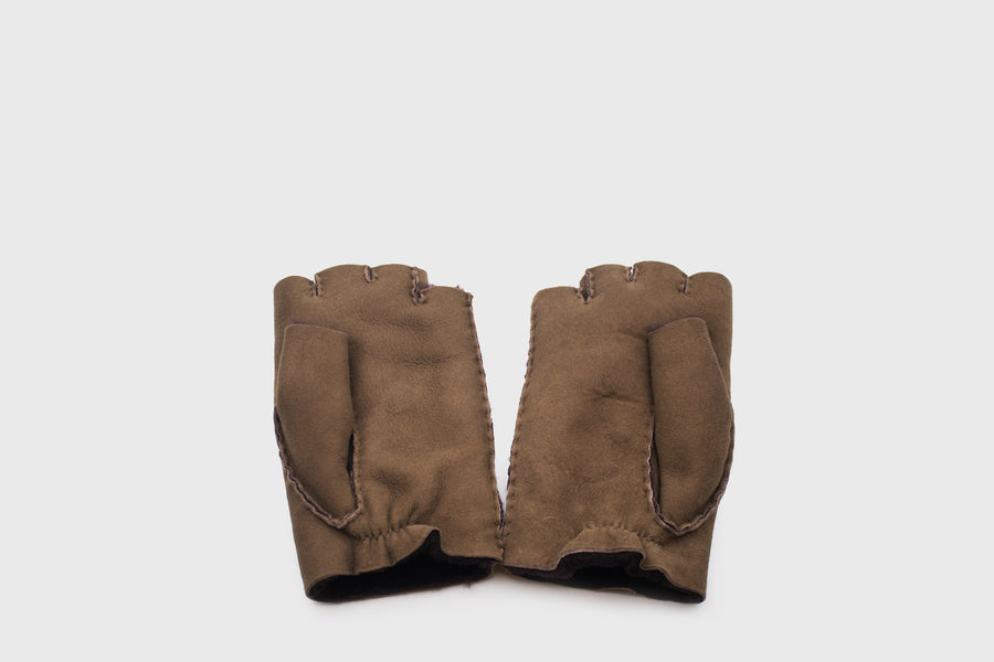 Sheepskin Fingerless Gloves [Taupe Suede]
