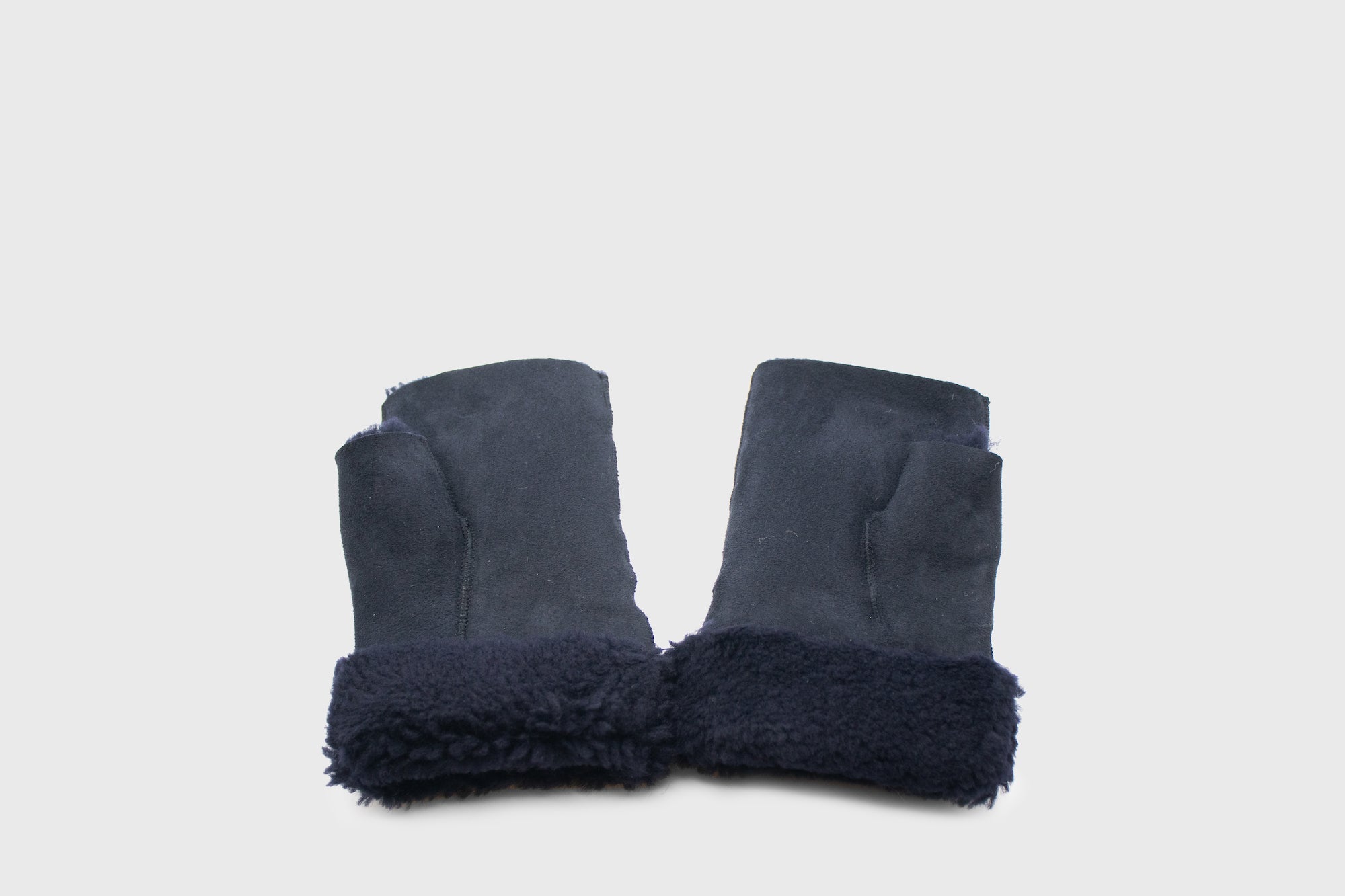 Sheepskin Fingerless Mittens [Navy Suede] Hats, Scarves & Gloves [Accessories] Owen Barry    Deadstock General Store, Manchester