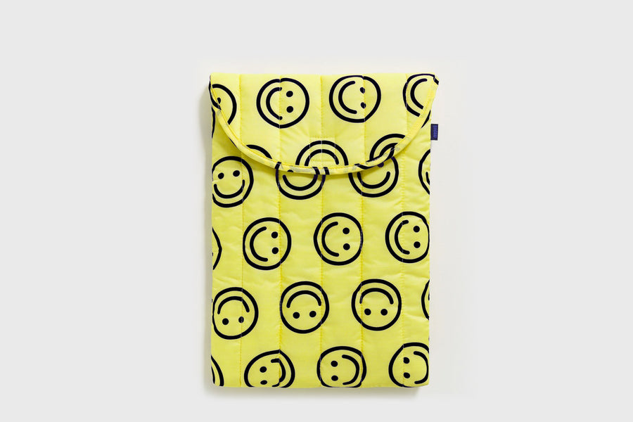 Baggu 16 inch laptop sleeve yellow happy front - BindleStore.