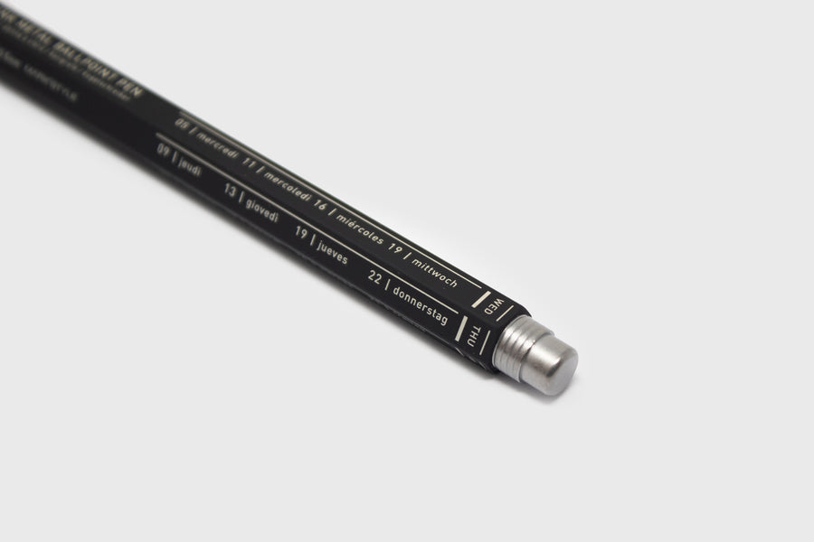 Mark's Inc Japanese 'Days' Gel Ballpoint Pen, Black, close up mechanism - BindleStore. (Deadstock General Store, Manchester)