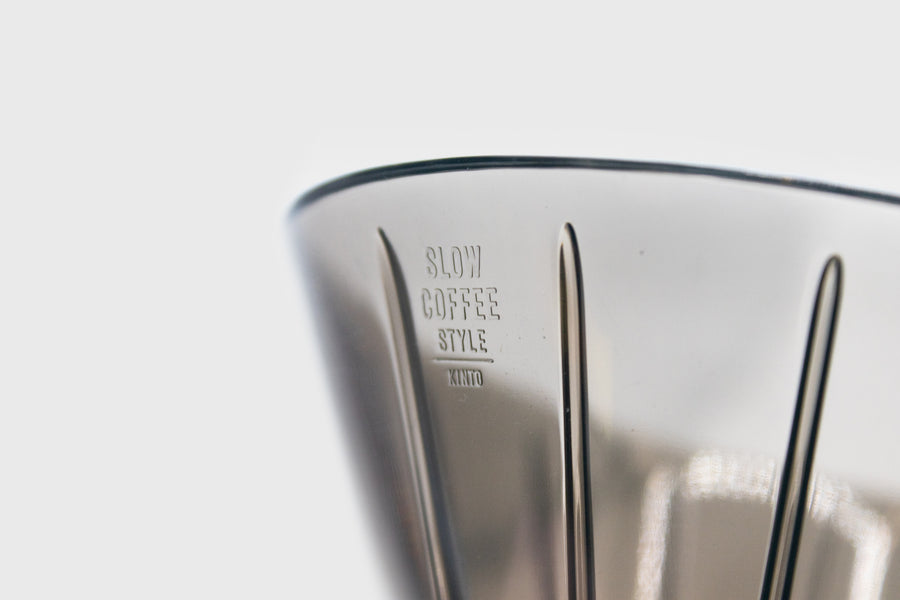 KINTO Coffee Dripper / Brewer, 4 cup size, close up 'Slow Coffee Style' logo – BindleStore. (Deadstock General Store, Manchester)