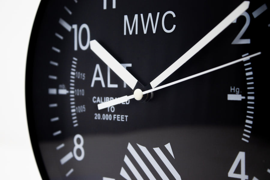 MWC Wall Clock Altimeter design close up - BindleStore.