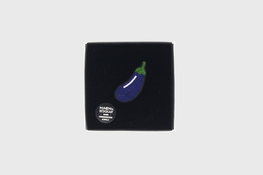 Macon et Lesquoy Eggplant Brooch in box - BindleStore.