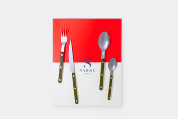 Sabre Paris Khaki Bistrot Cutlery on box - BindleStore.