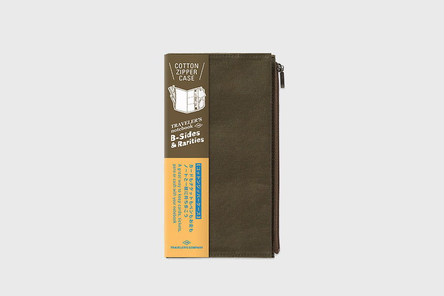 Midori Traveler's Company cotton zipper case wallet for Japanese Traveler's Notebook - khaki closed - BindleStore. (Deadstock General Store, Manchester)