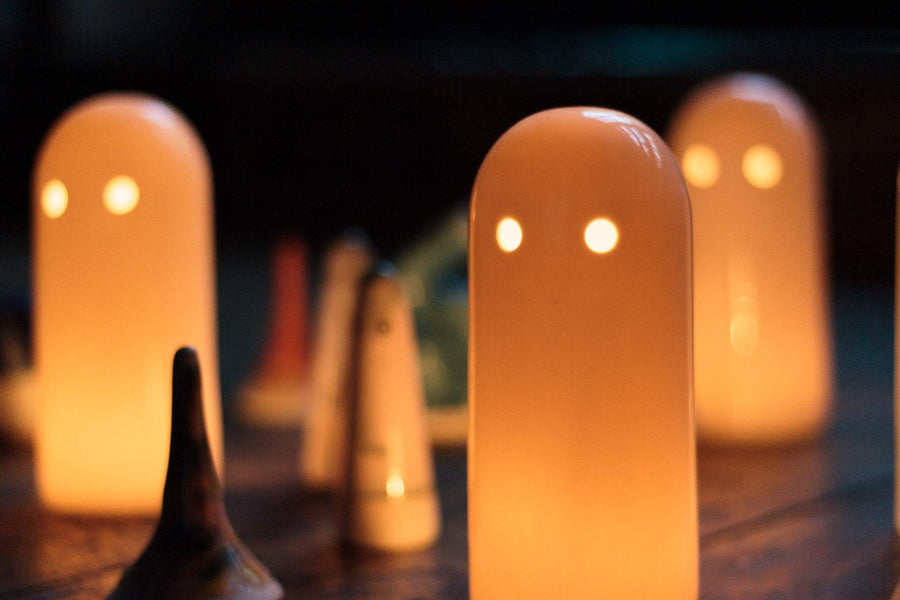 Glowing ceramic candle holders and ceramic talismans